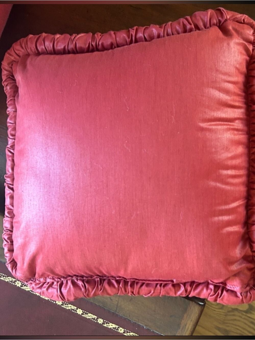 Vintage REWORK Decorative Square Pillow Burgundy Ruched 15” Square EUC